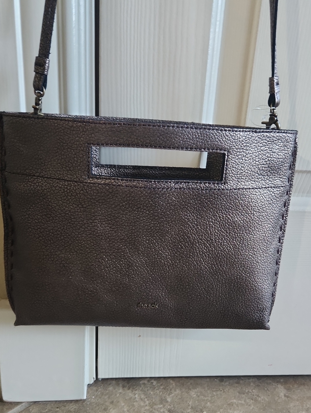 The Sak Metallic Pewter Textured Leather Crossbody